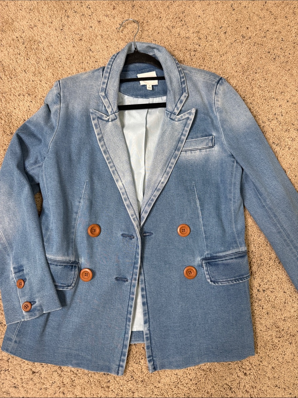 New A Loves A Light Blue Denim Double-Breasted Blazer Jacket - Women S